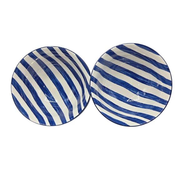 Brandani Italy Sushi Experience 8pc Porcelain Ramen Noodle Bowl Set Blue Striped - Picture 11 of 13